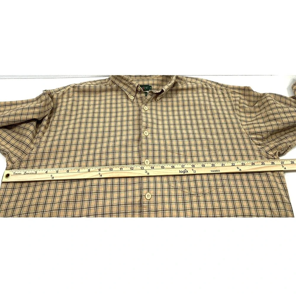 J Crew Shirt Mens XL Plaid Tan Green Long Sleeve Button Up‎ Hong Kong Casual